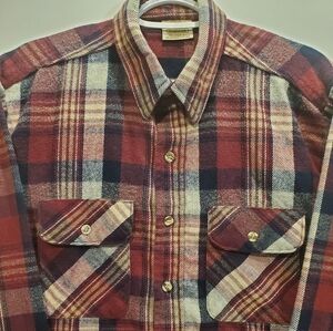 Vintage 1980's Premium Quality 5 Brother Maroon Plaid Men's Shirt Size Large